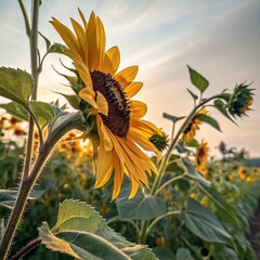  close up of sunflower blooming outdoors.
