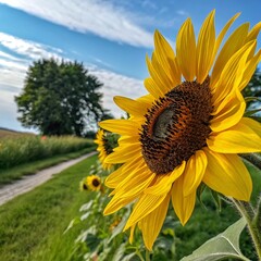  close up of sunflower blooming outdoors.