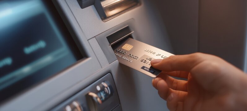 The ATM card being inserted into a cash withdrawal machine