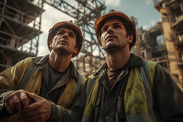 Fototapeta premium Construction workers. Two workers in the construction industry