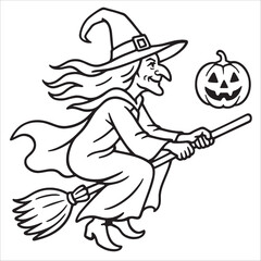 Premium Halloween Witch Outline Drawing
