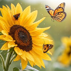 close up bright sunflower butterfly