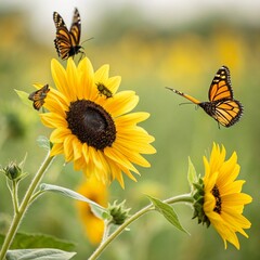 close up bright sunflower butterfly