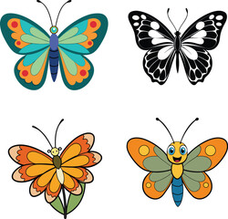 Diverse Butterfly Vector Collection - Detailed & Cartoon Styles for Nature, Insects, and Wildlife Designs