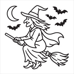 Premium Halloween Witch Outline Drawing
