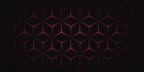 Dark hexagon abstract technology background with bright pink flashes below the hexagon. Vector hexagon abstract technology background.