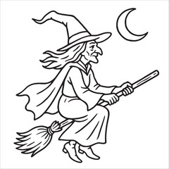 Premium Halloween Witch Outline Drawing