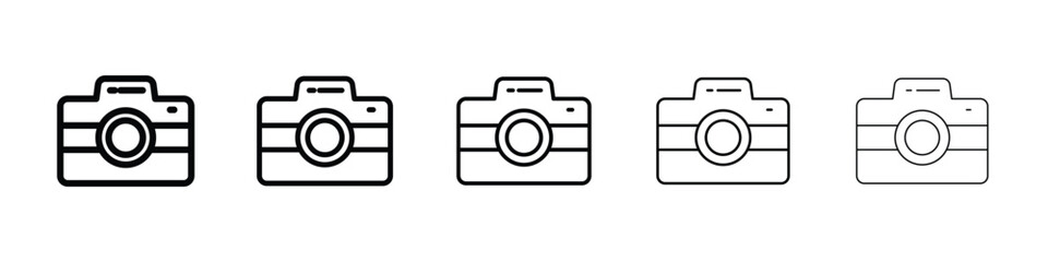 Camera icon logo in stroke lines collection