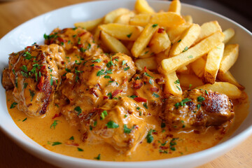 Creamy Paprika Chicken with Crispy Fries 
