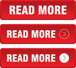 red read more buttons with arrow design for website navigation, isolated on white background
