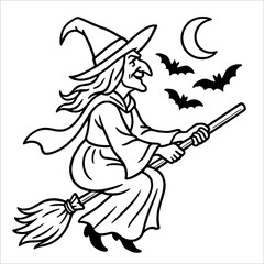 Halloween Witch Outline Drawing