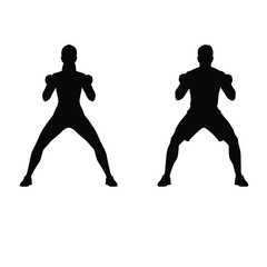 Black Silhouettes of Woman and Man Doing Squats Vector Illustration