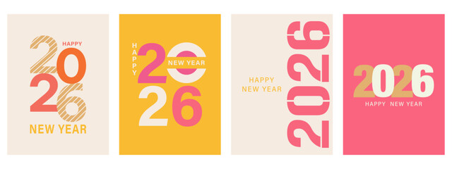 Happy New Year 2026 vertical poster set. Festive vector backgrounds. Perfect for banners, cards, and seasonal design projects. Vector illustration