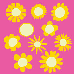 White chamomile flowers. Kind flowers isolated on pink background. Vector illustration