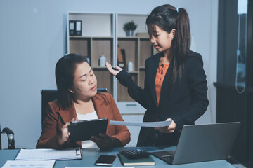 Business Documents, Auditor businesswoman checking searching document legal prepare paperwork or...