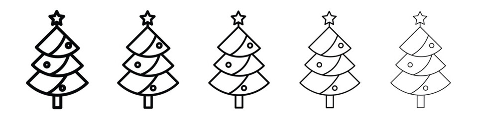 Christmas tree icon logo in stroke lines collection