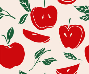 Vintage seamless pattern with apples and leaves.
