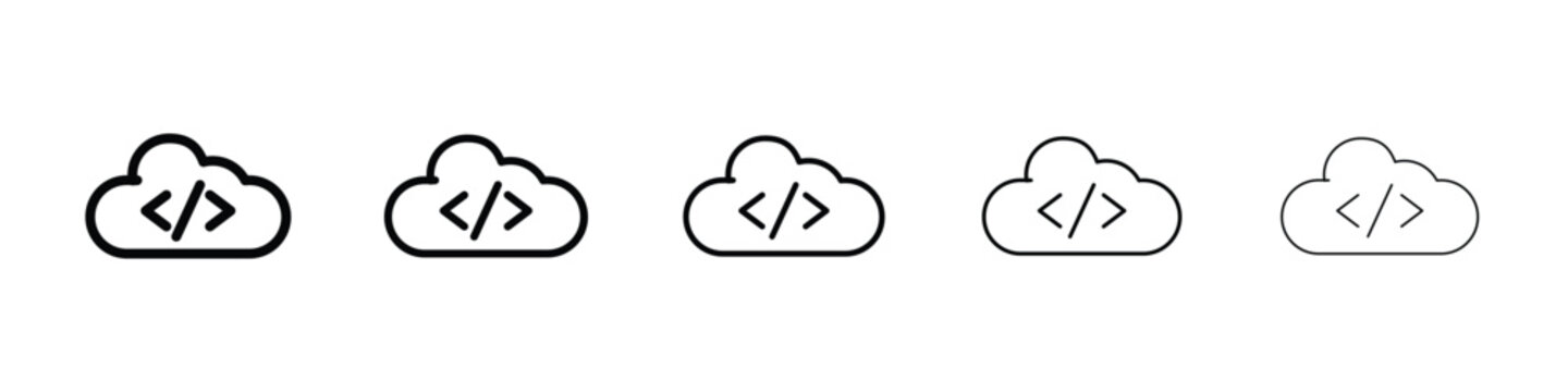 Cloud code icon logo in stroke lines collection