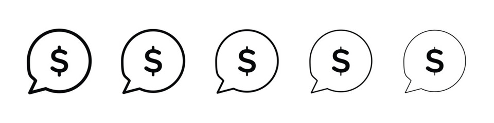 Comment dollar icon logo in stroke lines collection