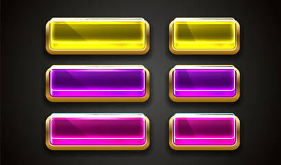 Light button, frame label, event bar casino, gold buttons with color. Vector illustration