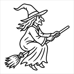 Premium Halloween Witch Outline Drawing