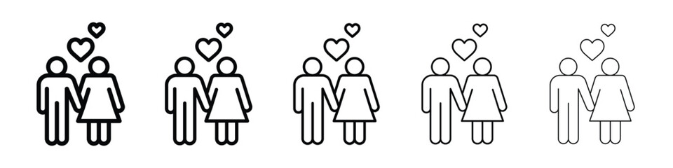 Couple with love icon logo in stroke lines collection