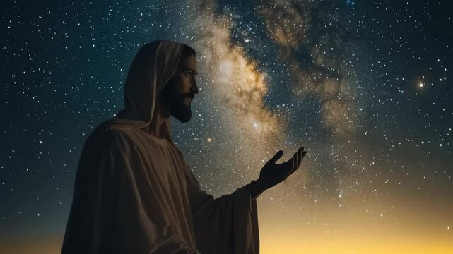 Jesus guiding hand: divine presence, sacred figure, holy gesture, spiritual savior, faithful comfort, eternal grace, loving guide, merciful helper, gentle support, heavenly light, blessed moment,