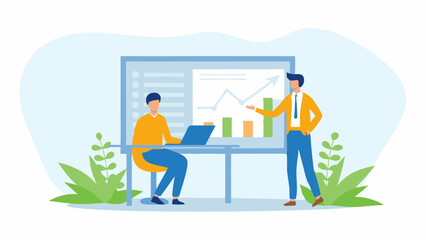 Business Presentation with Chart and Graph Analysis Teamwork and Collaboration in Office Environment Data Review and Strategy