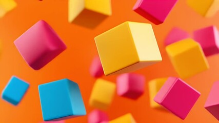 Colorful cubes levitate on an orange background