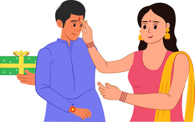 Sister tying rakhi on her brother's wrist on the occasion of Raksha Bandhan vector illustration