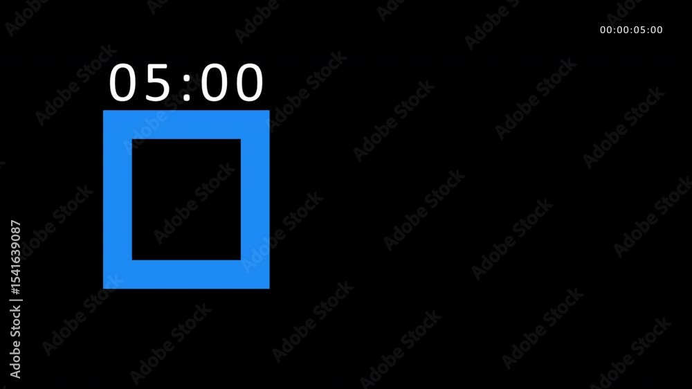 Poster animated countdown timer with blue square on black background