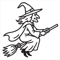 Premium Halloween Witch Outline Drawing