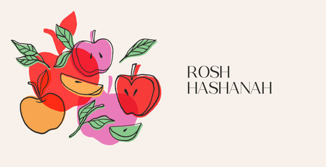 Colorful Shanah Tova vintage banner with hand drawn apples