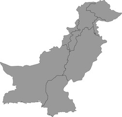 Simple Map of Pakistan with Administrative Borders and Internal Regions 