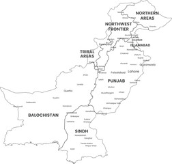 Fototapeta premium Labeled Map of Pakistan with Provinces and Major Cities 