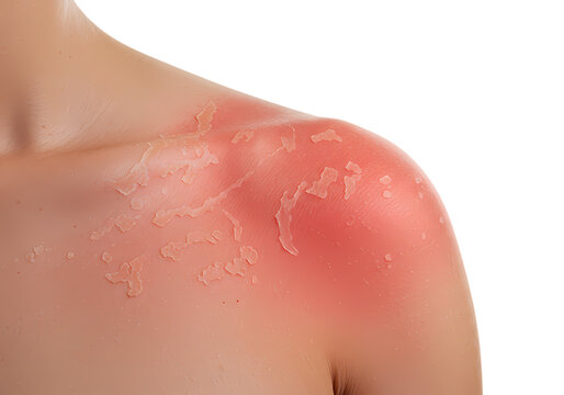 Sunburn Red Inflamed Skin on Shoulder isolated on transparent baackground