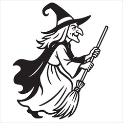 Premium Halloween Witch Outline Drawing