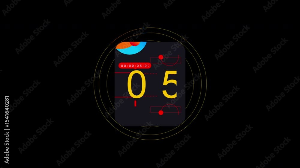 Poster animated countdown timer with geometric shapes and a black background