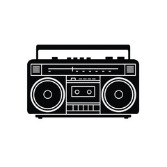 Black Silhouette 90s Boombox Vector Icon cassette 1990s