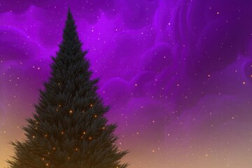Christmas tree under starry night sky