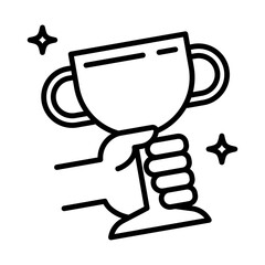 Personal victory conceptual icon, featuring a hand holding a trophy