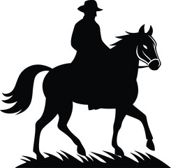 Silhouette of a man riding a horse in a field