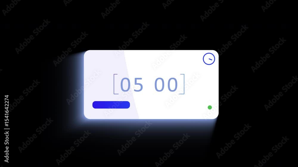 Aufkleber animated digital display with time, progress bar, and status indicators on black background