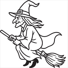 Premium Halloween Witch Outline Drawing