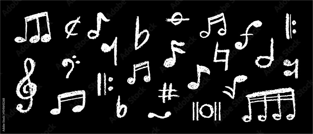 Poster handwritten pop vector background with charcoal scribble music icons. playful and dynamic style perf
