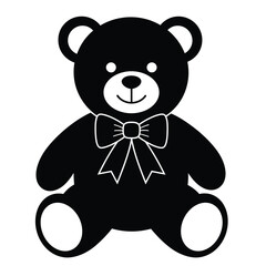 Black Silhouette Teddy Bear Vector Icon Bow White Background