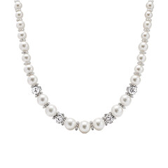 Elegant pearl necklace with diamond accents.