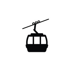Black Silhouette Cable Car Vector Icon White Background 1