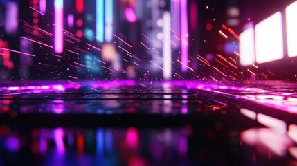 Fototapeta premium Futuristic city platform with vibrant neon lights