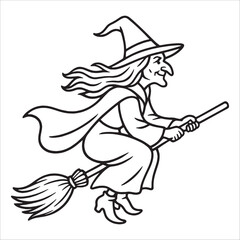 Premium Halloween Witch Outline Drawing